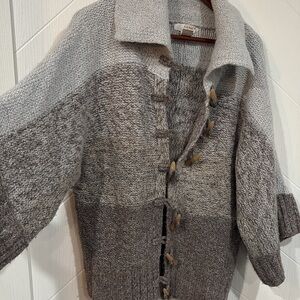 Kenar Soft Knit Sweater in Gray and Cream. Cottage core, winter,reading sweater